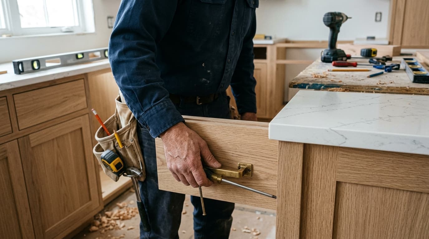 Kitchen cabinet installation in progress