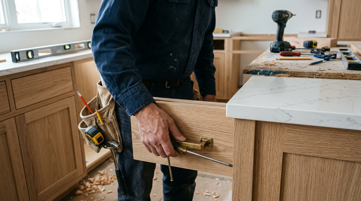 Kitchen cabinet installation and quartz fitting